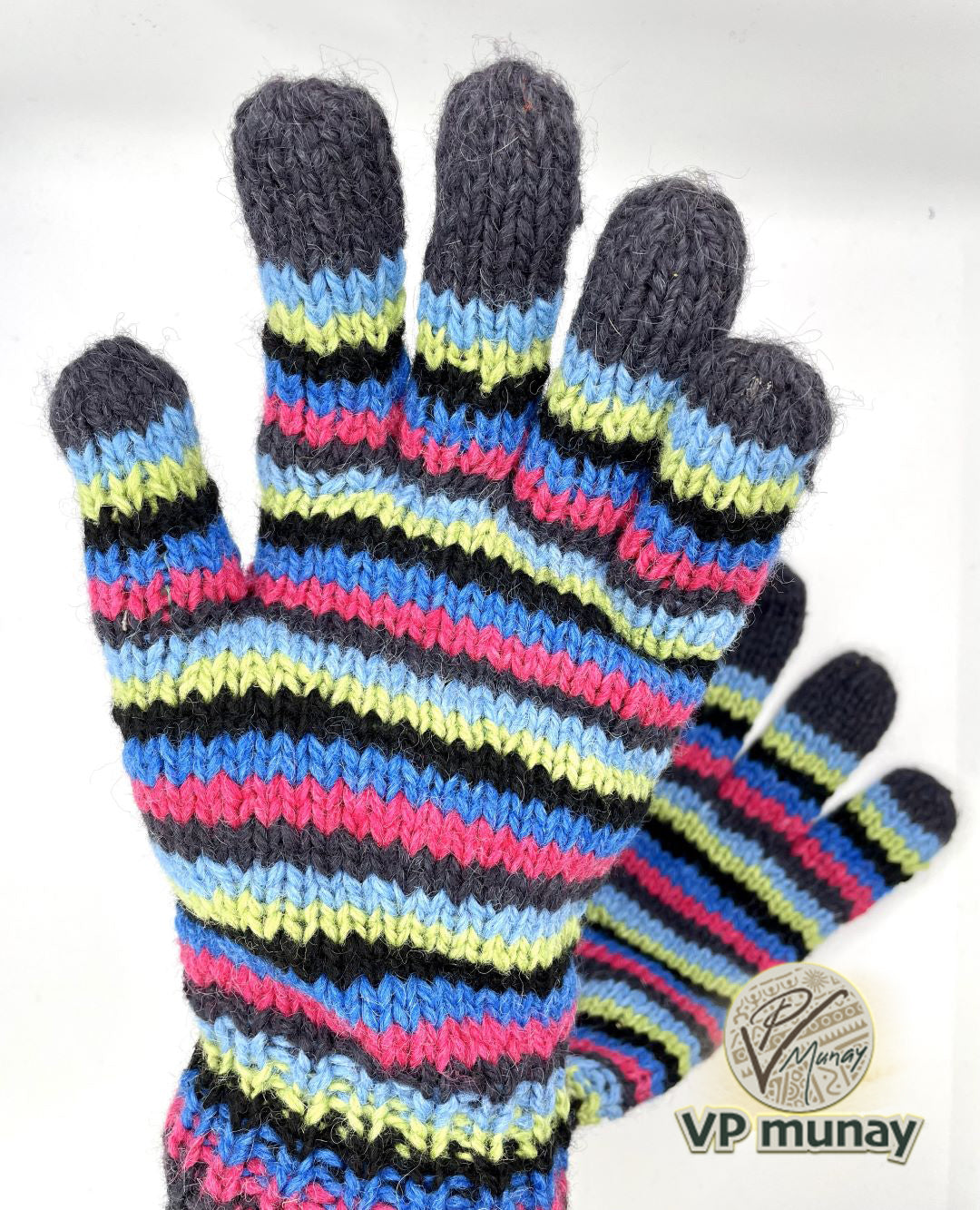 Alpaca Handmade Gloves - Striped Dark Blue , Bolivia