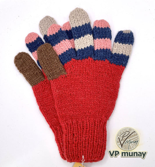 Alpaca Handmade Gloves - Red, Bolivia