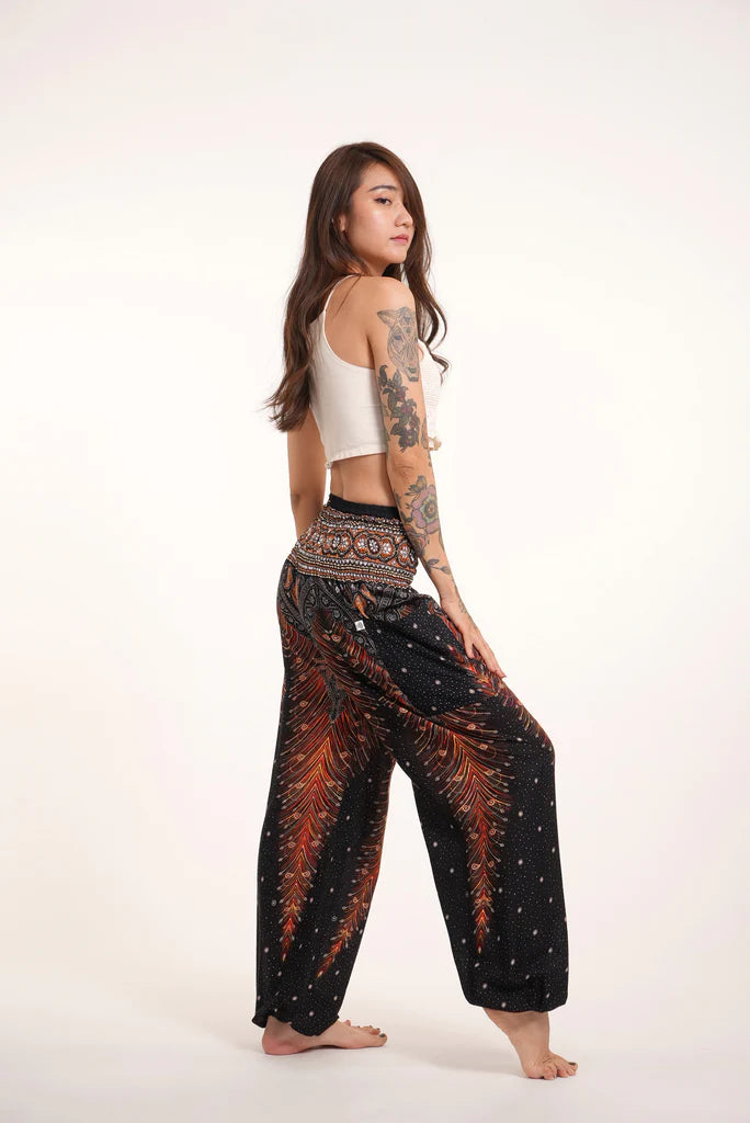 Peacock Feathers in Black / Unisex Harem Pants, Thailand