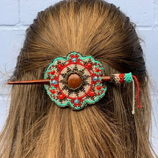 Beaded Crystal - Leather Hair Slide, Guatemala