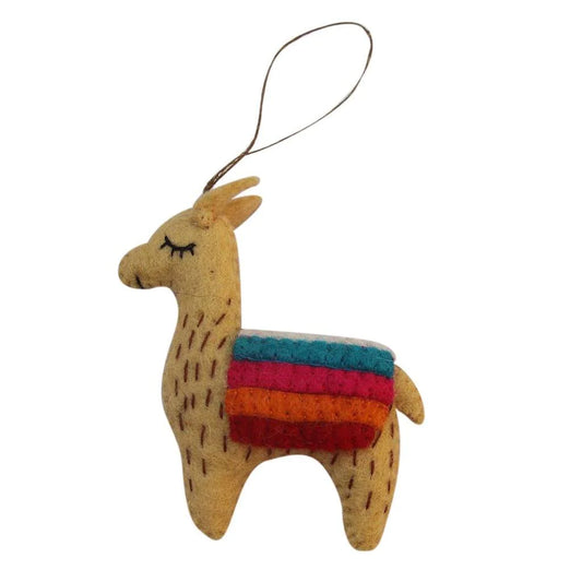 Handcrafted Tan Llama Felt Ornament, Nepal