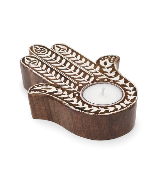 Hamsa Tea Light Candle Holder - Sheesham Indian Rosewood, India