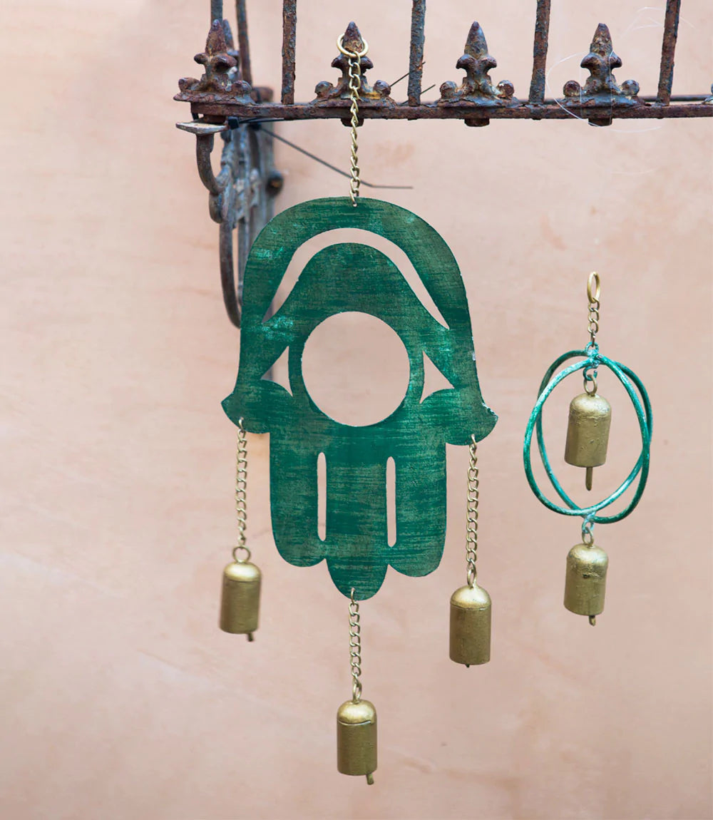 Patina Wind Chime with Bells - Hamsa, India