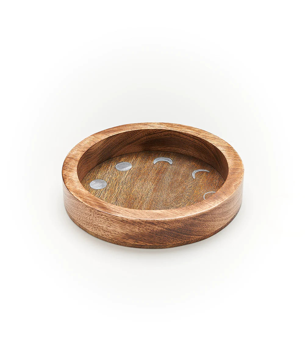 Handcrafted Mango Wood Tray with Celestial Brass Accents - Round, India