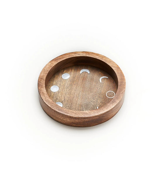 Handcrafted Mango Wood Tray with Celestial Brass Accents - Round, India