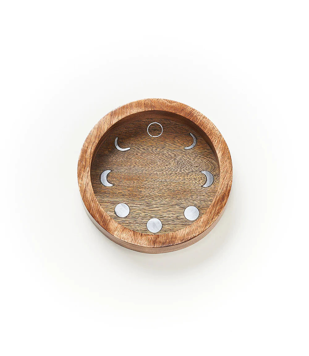 Handcrafted Mango Wood Tray with Celestial Brass Accents - Round, India