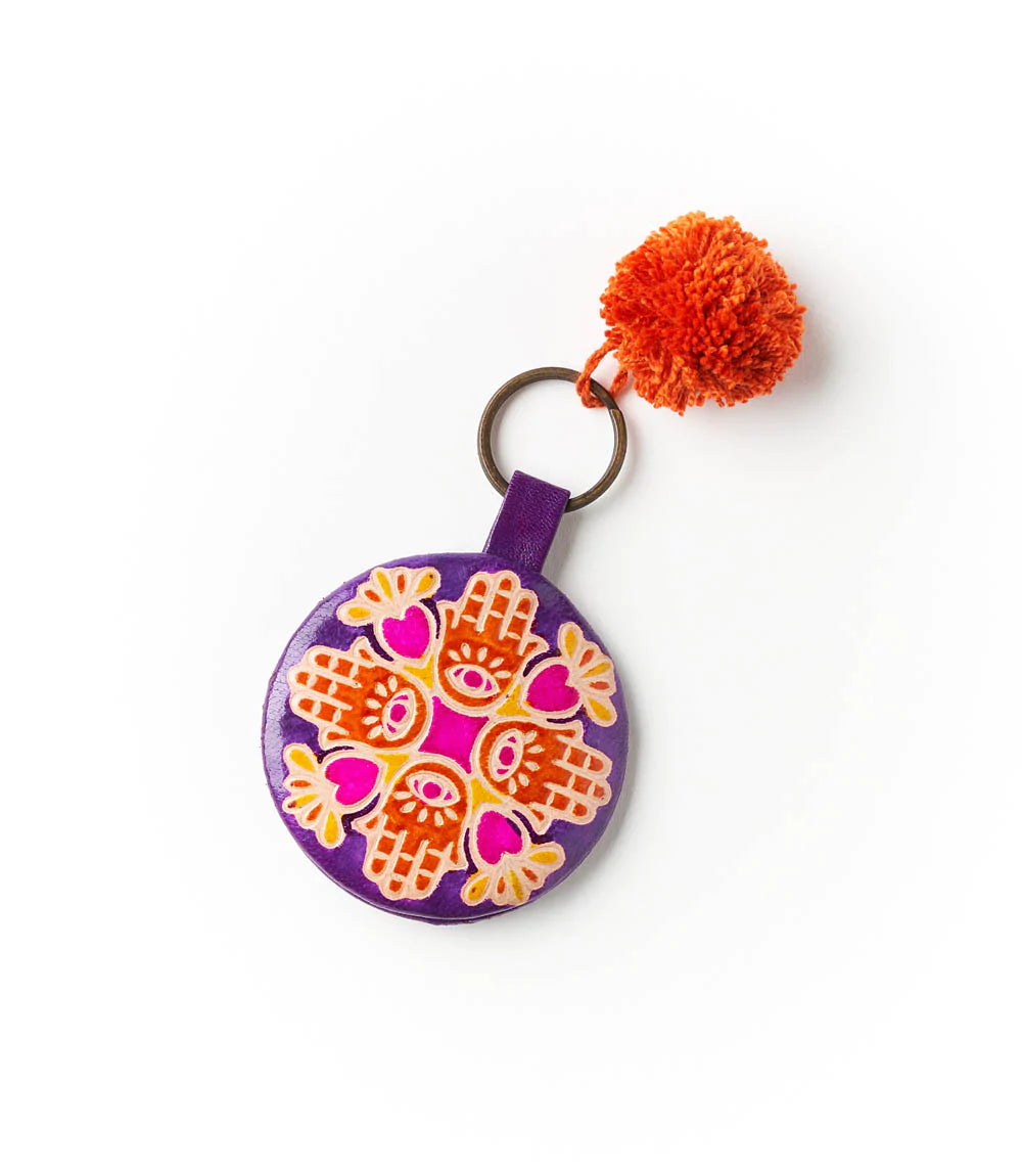 Leather Travel Compact Mirror with Keyring, India