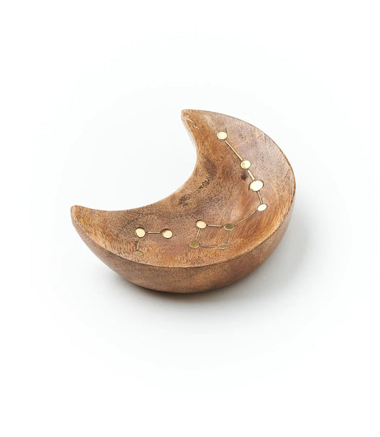 Celestial Mango Wood Jewelry Tray Trinket Dish - Crescent Moon, India