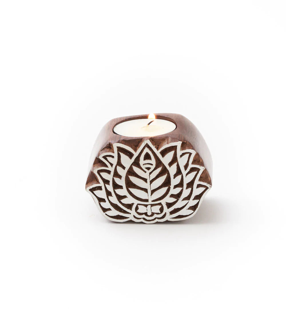 Lotus Tea Light Candle Holder - Sheesham Indian Rosewood, India