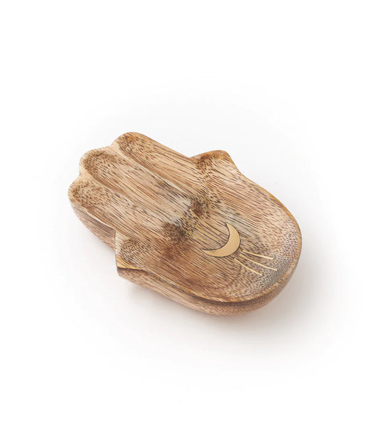 Handcrafted Mango Wood Jewelry Tray Trinket Dish - Hamsa, India