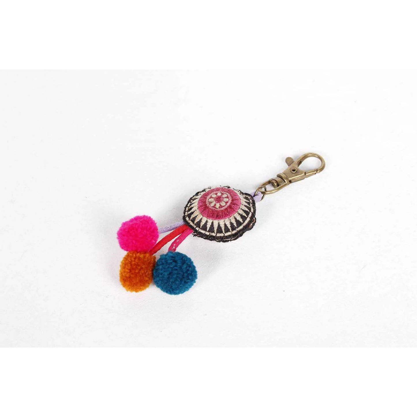 Key Chain Upcycled Pom Pom  Zipper Pull, Nepal