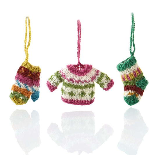 Knit Ornament Set of 3 - All Bundled Up, Nepal