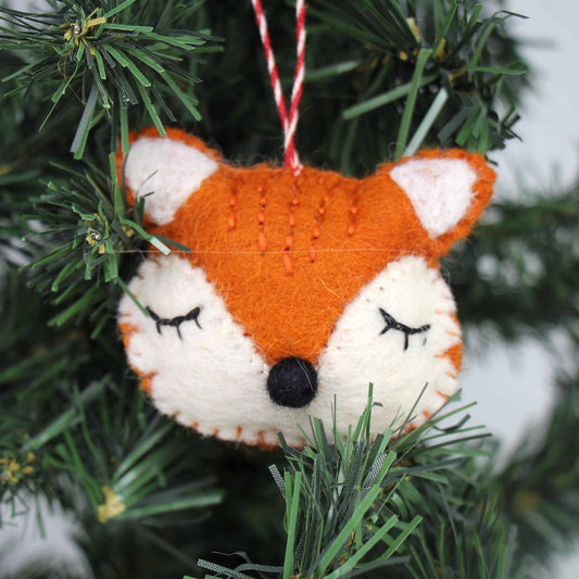 Sleeping Fox Handmade Felt Ornament, Nepal