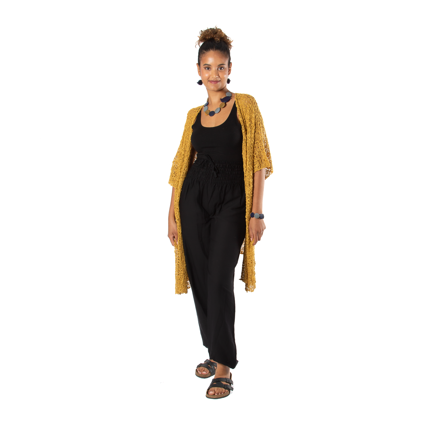 Mid Length Popcorn Knit Kimono - Mustard