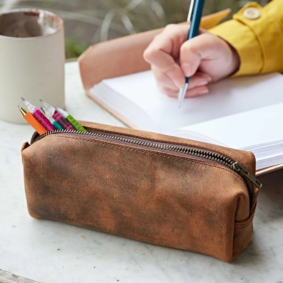 Buffalo Leather Square Pencil Case, Nepal