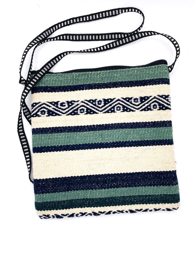 Handcrafted Teal stripes Cross Body / Passport Bag, Bolivia