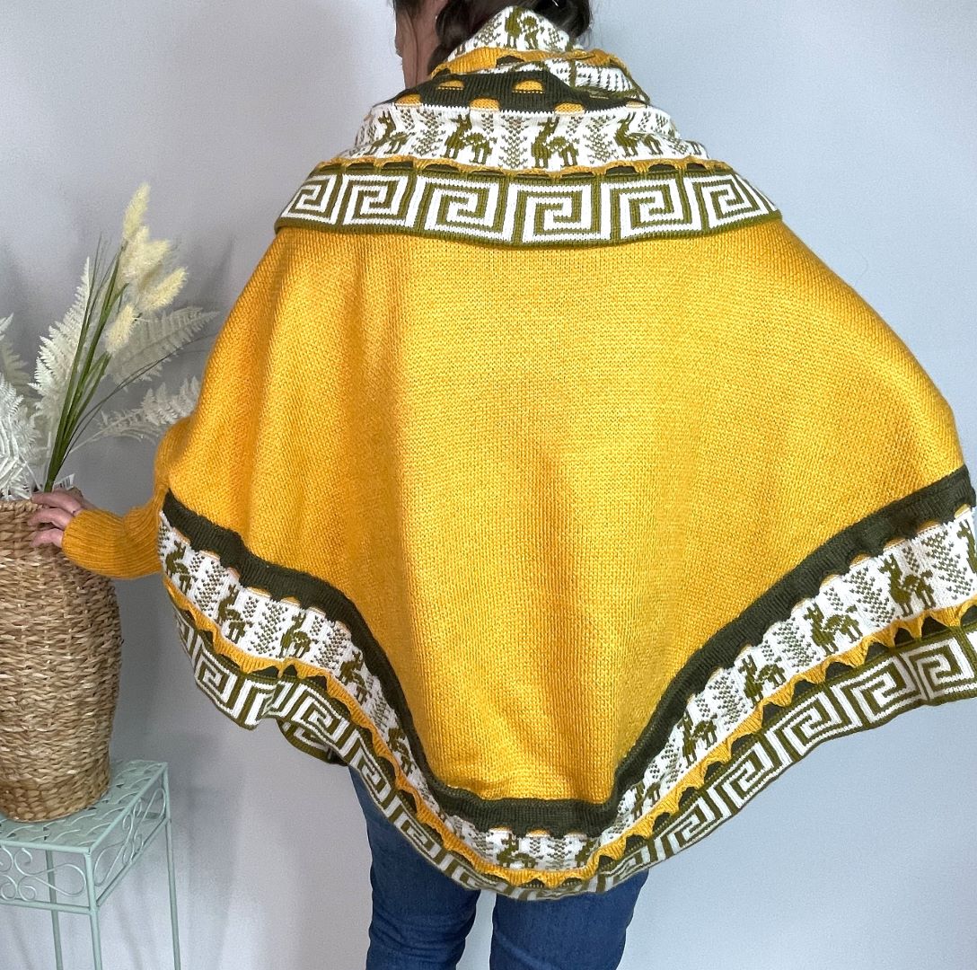 Alpaca Blend Knitted Turtleneck Poncho Cape, Bolivia/Peru