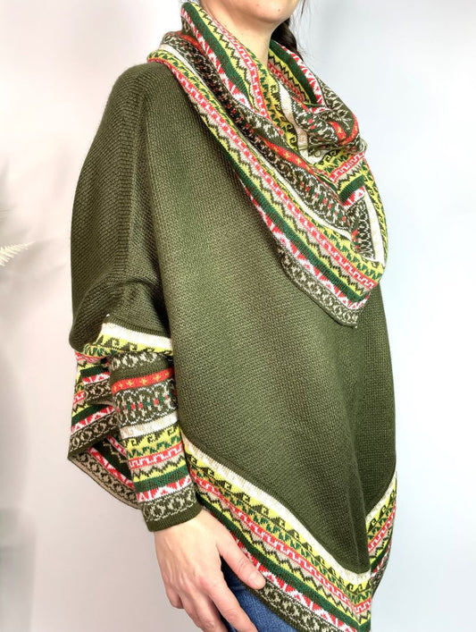 Alpaca Blend Knitted Turtleneck Poncho Cape, Bolivia/Peru