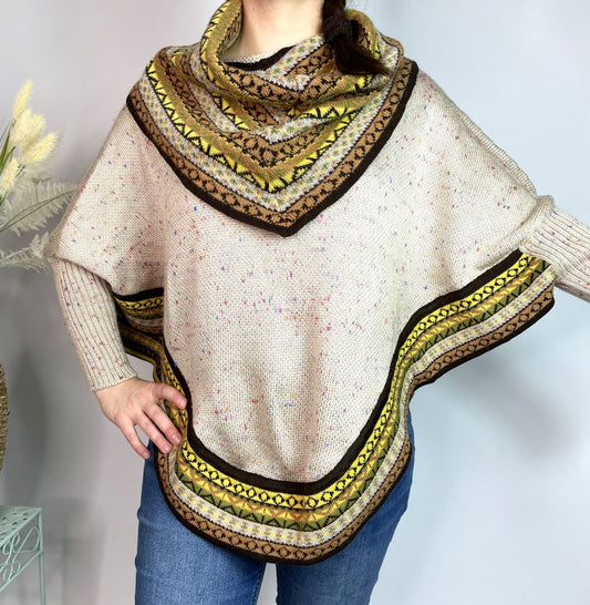 Alpaca Blend Knitted Turtleneck Poncho Cape, Bolivia/Peru