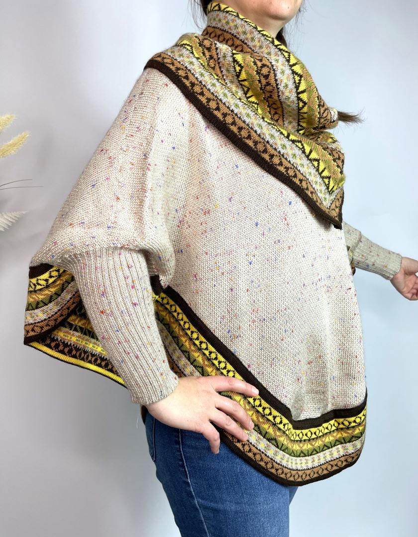 Alpaca Blend Knitted Turtleneck Poncho Cape, Bolivia/Peru