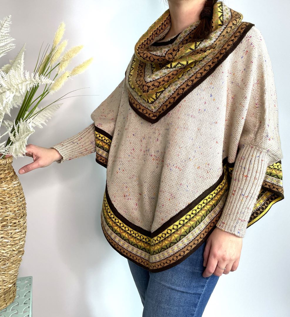 Alpaca Blend Knitted Turtleneck Poncho Cape, Bolivia/Peru