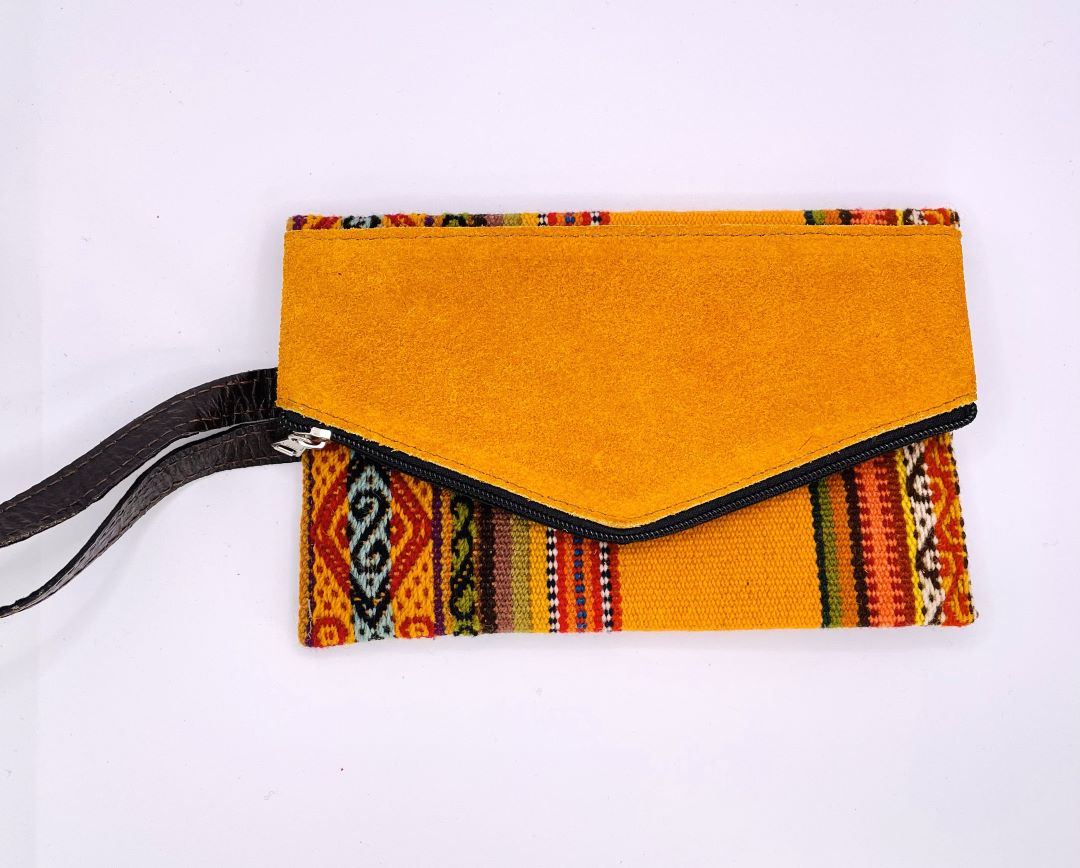 Aguayo and Suede Clutch, Yellow, Bolivia