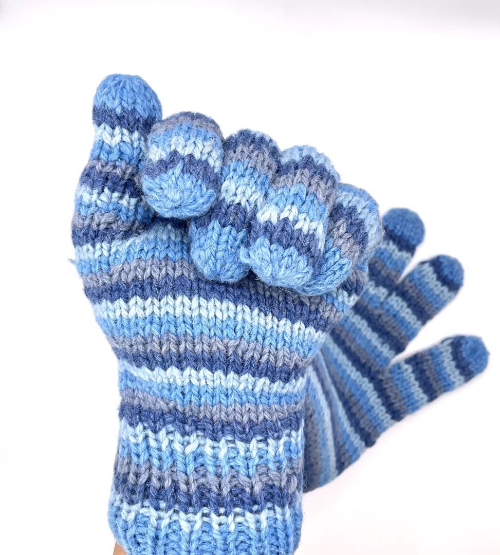 Alpaca Handmade Gloves - Striped Light Blue , Bolivia