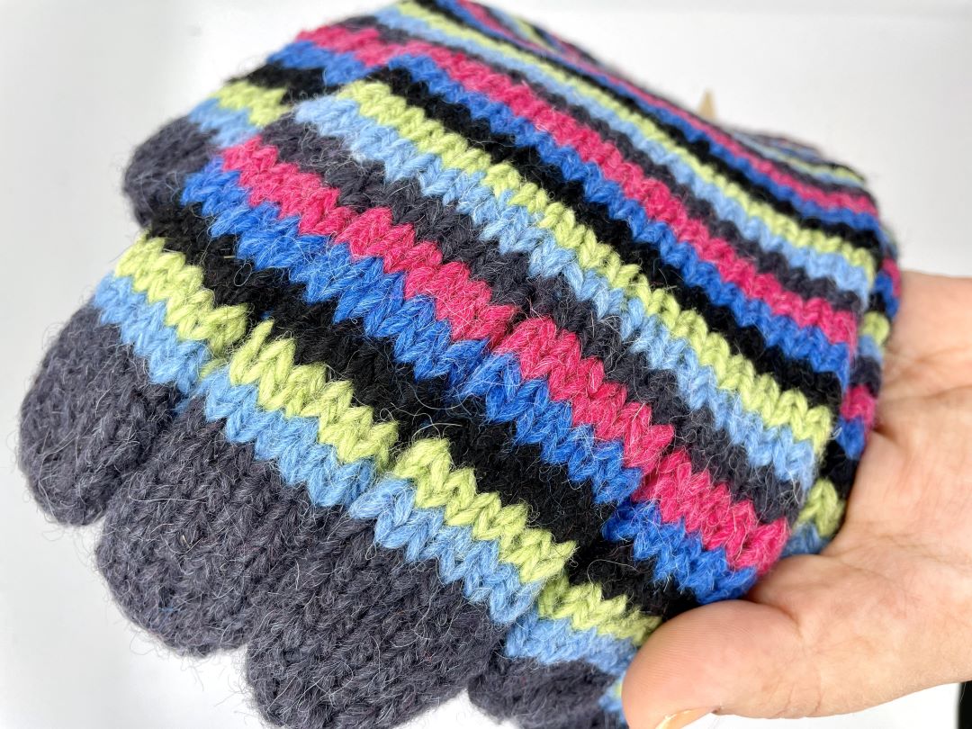 Alpaca Handmade Gloves - Striped Dark Blue , Bolivia