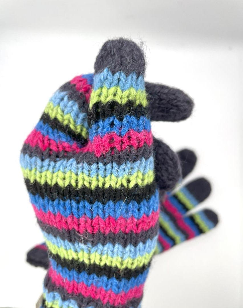 Alpaca Handmade Gloves - Striped Dark Blue , Bolivia