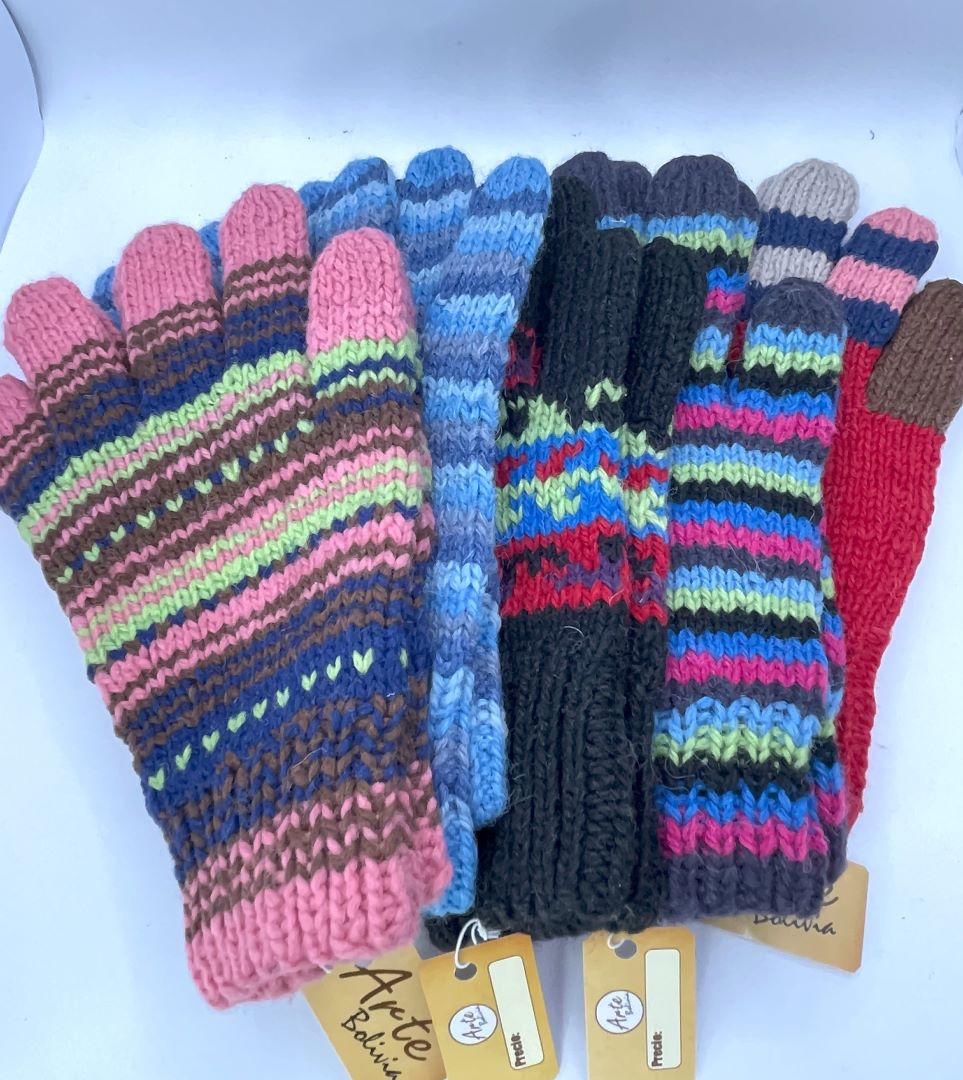 Alpaca Handmade Gloves - Striped Light Blue , Bolivia