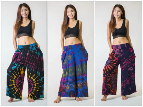 Women's Tie Dye Cotton Wide Leg Palazzo Harem Pants, Thailand – VP munay