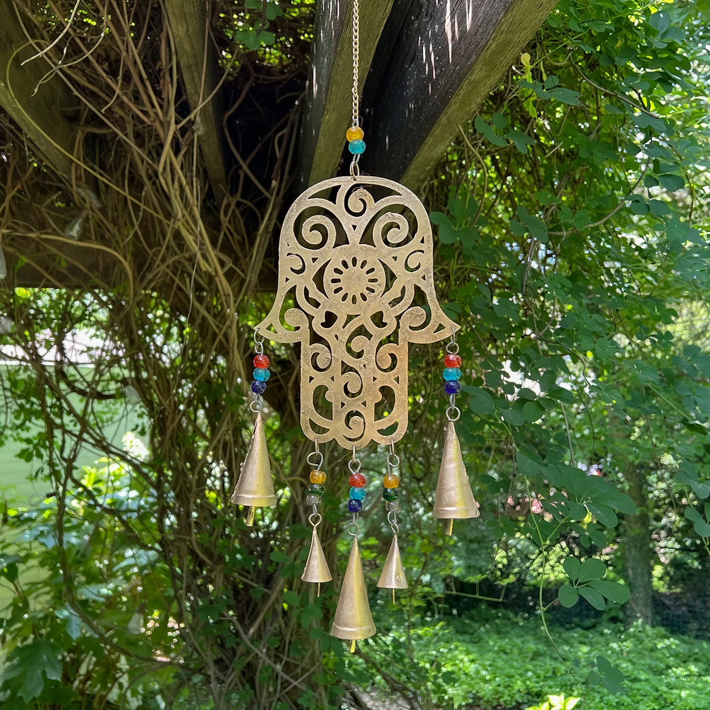 Hamsa Hand Garden Chime, Recycled Iron, India