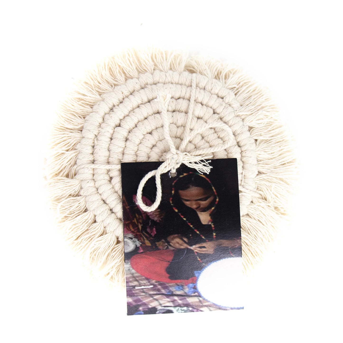 Macrame Coasters in Natural with Fringe, SET OF 4, India