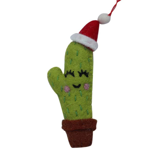 Santa Hat Cactus Felt Ornament, Nepal