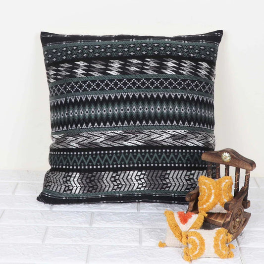 Hand Loom Woven - Texture Boho Stripe Pillow Cover - Black, Gray and Olive, India