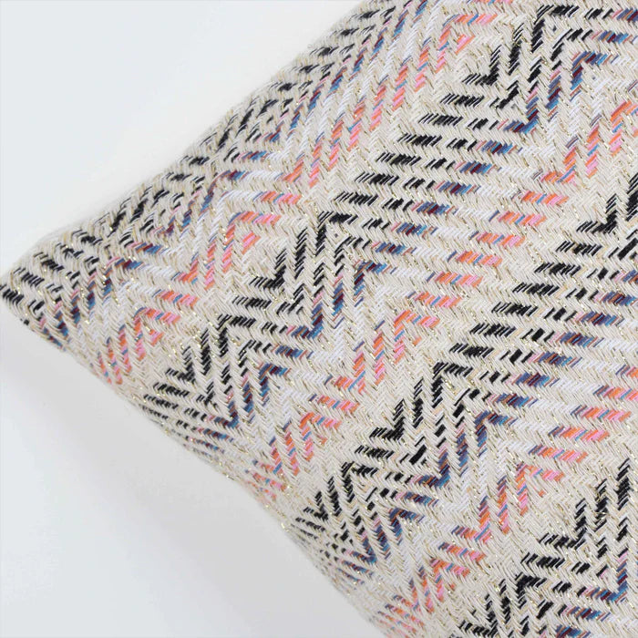 Hand Loom Woven Texture Boho - Ivory, Black and Pink stripes - Pillow Cover