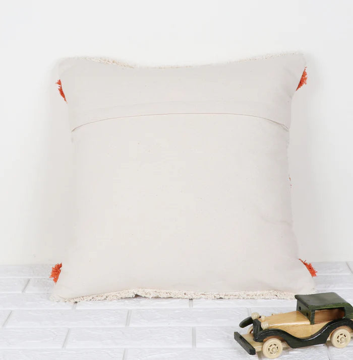 Hand Tufted Texture Boho - Ivory  and Orange - Pillow Cover, India