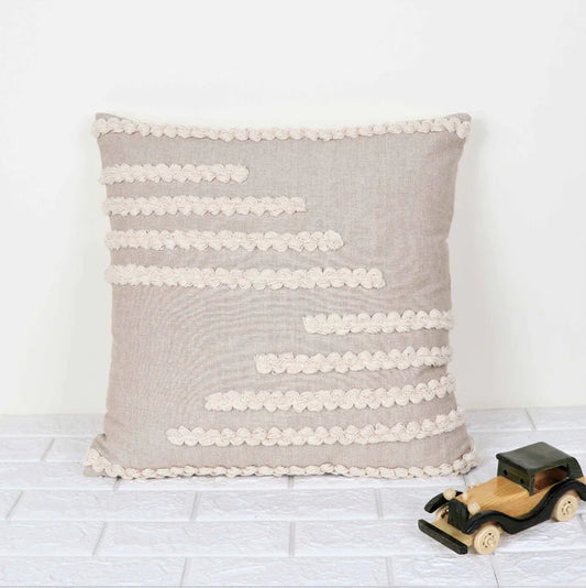 Hand Tufted Texture Boho - Beige and Ivory - Pillow Cover, India