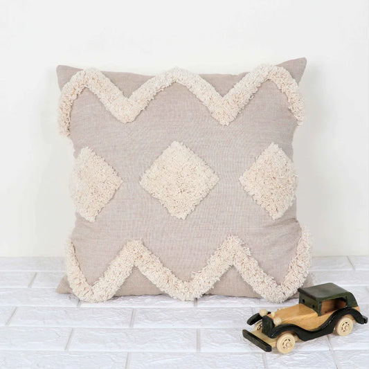 Hand Tufted Texture Boho - Beige and Ivory - Pillow Cover, India