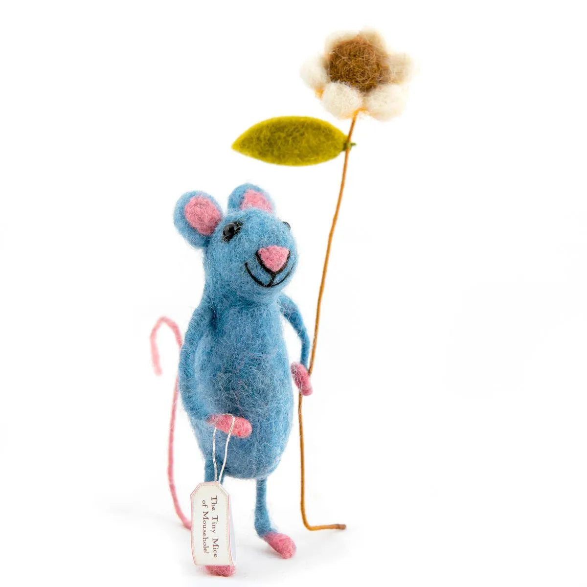 Handcrafted Pretty Blue Felt Mouse with Flower, Nepal