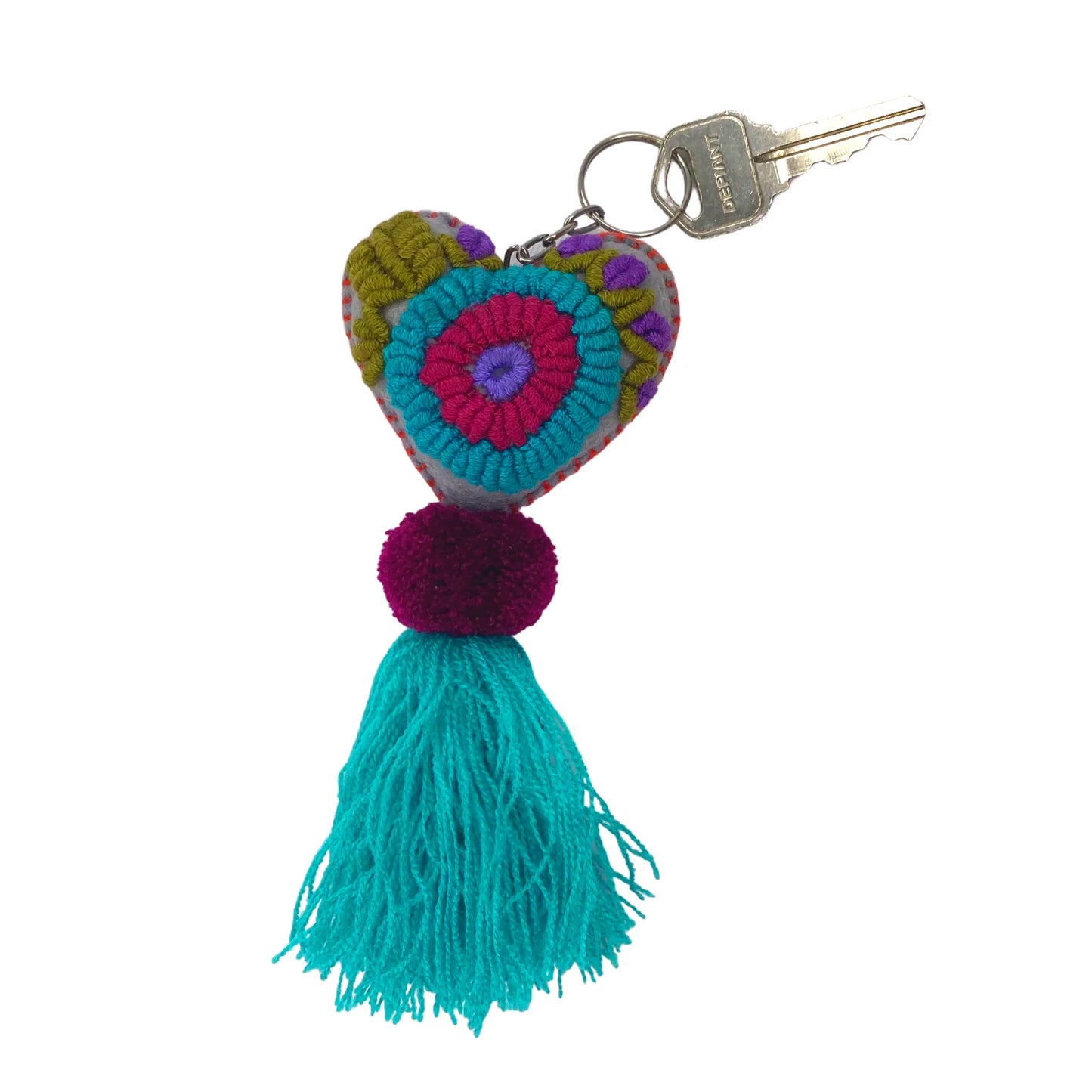 Key Chain / Zipper Pull, Embroidered Rapture Heart, Mexico