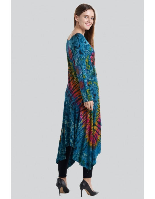 Long Sleeves Tie-Dye High-Low Dress, Thailand